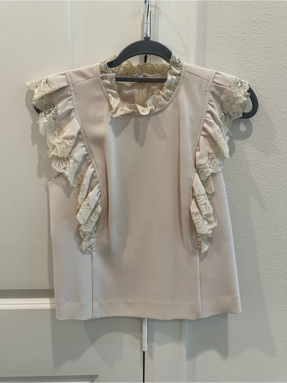 Rebecca Taylor Blush Pink Lace Ruffle Sleeveless Blouse